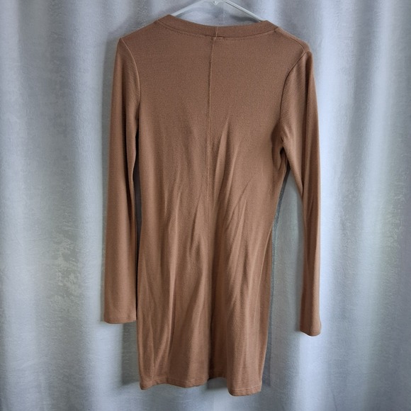 Wilfred Free Sweater Dress Long Sleeve V Neck Tan Knit Mini Size S - Picture 4 of 4